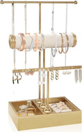 Jewelry Organizer Stand Necklace Organizer Earring Holder, 3-Tier Gold Jewelry by FENRUNXU