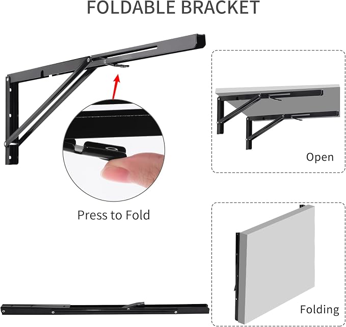 YUMORE Folding Shelf Brackets, 24 Inch Heavy Duty L Bracket, Max Load: 330lb - Image 3