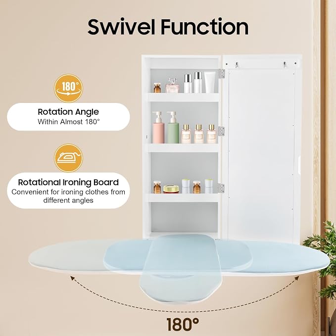 Wall Mount Ironing Board Cabinet, 14 * 8.1 * 37.5inch Built-in Swivel Ironing - Image 4