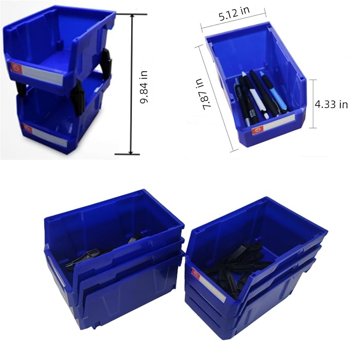 Storage Organizer Boxes, Wall Mount Storage Parts Rack, Stackable Shop Tool Bins - Image 3
