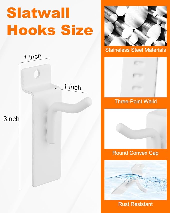 1" Slatwall Hooks, 60 Pack Garage Slat Wall Hanging Display Hooks - Image 4