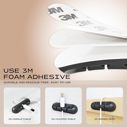 USB Cable Organizer Clips Cord Holder, 12 Packs Black Self Adhesive Desk Cord - Image 4