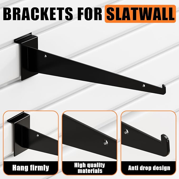8" Black Slat Wall Shelf Brackets, Floating Metal Slat Wall Accessories - Image 3