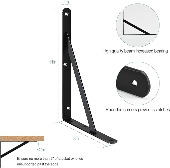 8 Pack L11 x H 8" Black Heavy Duty Shelf Brackets - Image 2