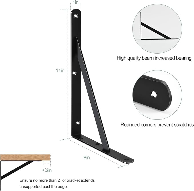 12 Pack L11 x H 8" Black Heavy Duty Shelf Brackets - Image 2