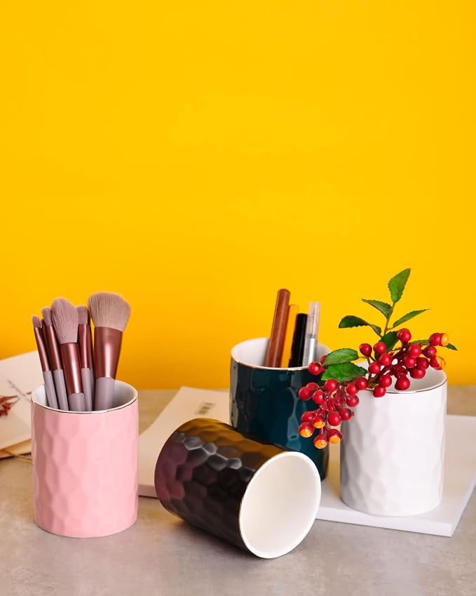 WHJY Ceramic White Pencil Cup, Makeup brushes Holder, Modern Geometry Design - Image 7