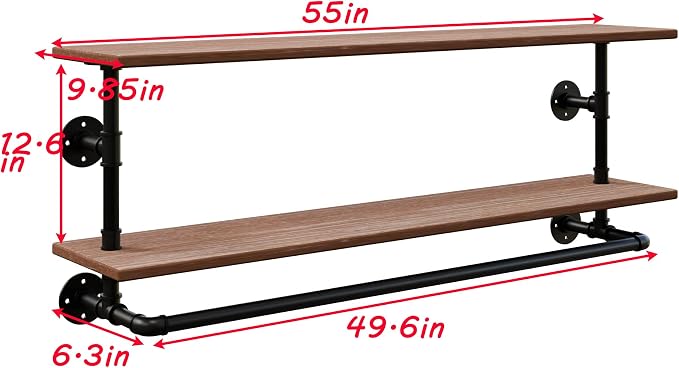 Clothes Rack 55in, 2-Tier Wall Mounted Garment Rack - Image 6