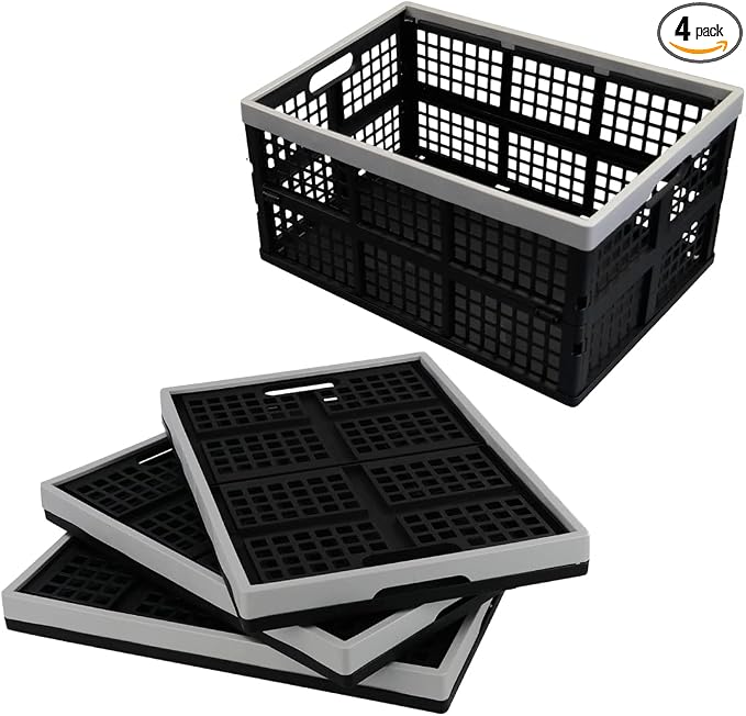 Anbers 42 L Plastic Collapsible Storage Crate, Folding Milk Crate Storage Bins by Anbers
