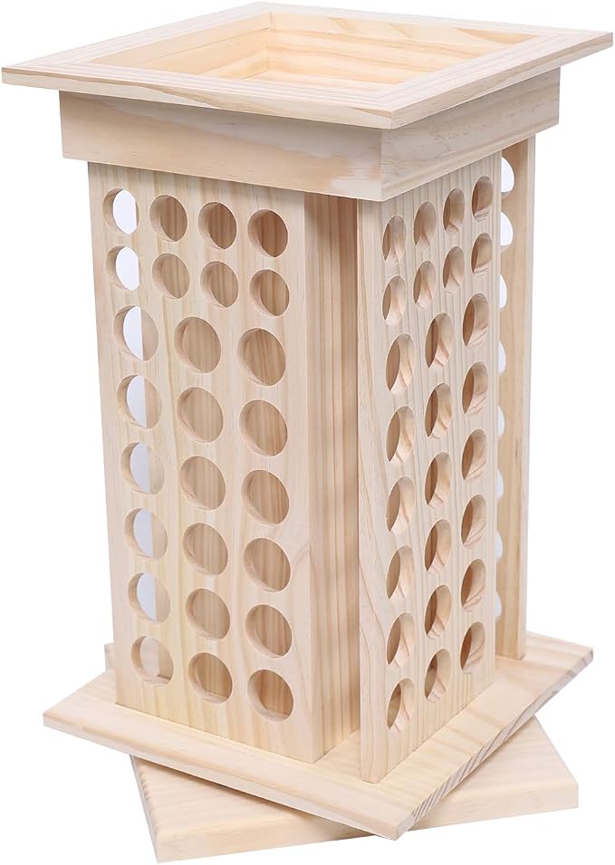 Rotating Essential Oil Rack, 104 Holes Cosmetic Display Cases, Wooden Essential by Unknown