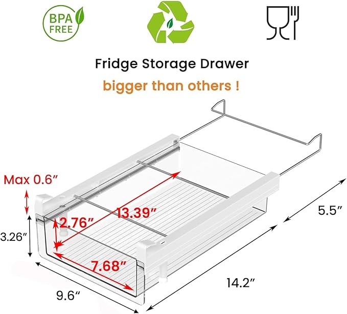 vacane Large Fridge Under Shelf Drawer, Pull Out Refrigerator Drawer Organizer - Image 2
