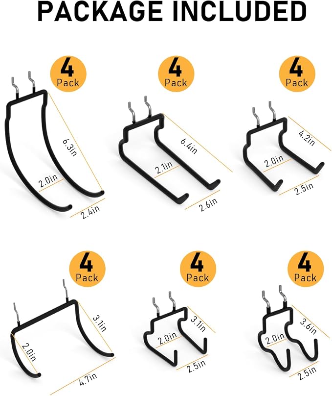 INCLY 24 Pack Heavy Duty Pegboard Hooks, 1/4" Pegboard Drill Holder Tool - Image 2