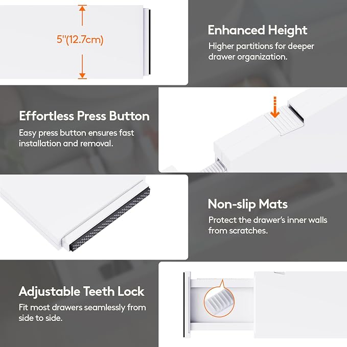 Lifewit 5 Pack 5" High Drawer Divider, 13.5-22" Expandable Deep Drawer Dividers - Image 6