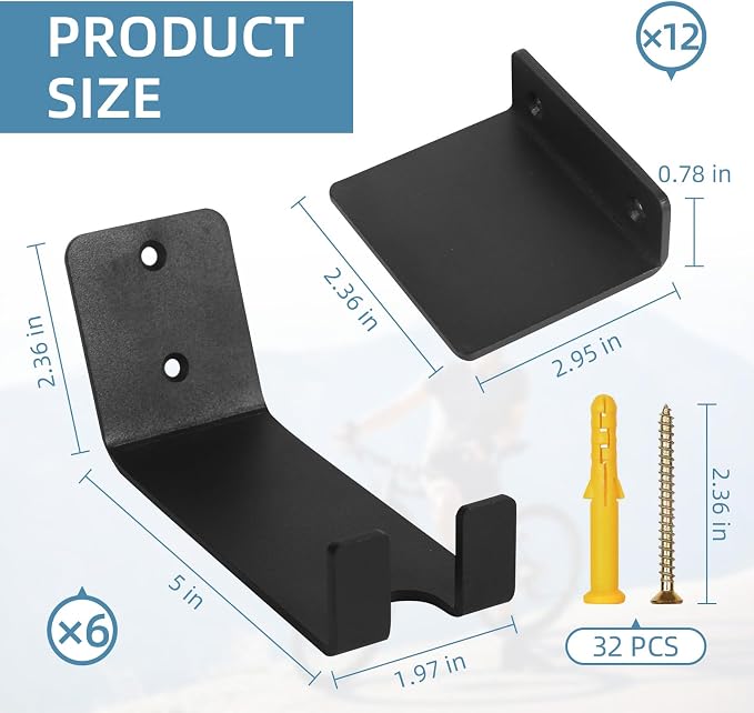 6 Pack Bike Wall Mount Bike Pedal Hanger Wall Mount Bike Hangers Heavy Duty - Image 2