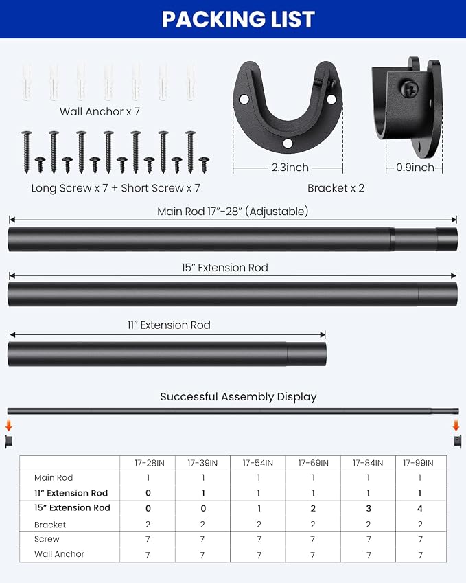 Closet Rods for Hanging Clothes, 17 to 84 Inches Stepless Adjustable Metal - Image 5