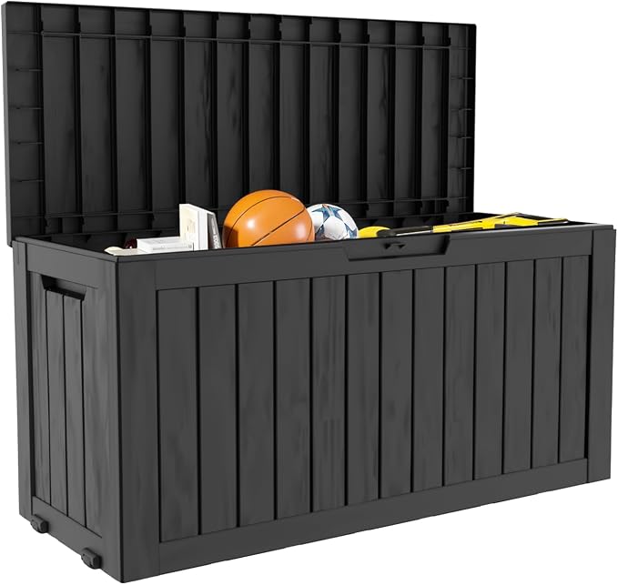 75 Gallon Deck Box, Resin Outdoor Indoor Waterproof Storage Box, Lockable by Kdymod