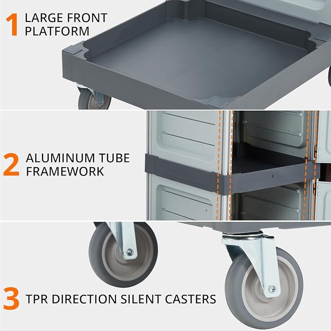 Commercial Janitorial Cleaning Cart: 3 Shelves + 2 Cabinets + Oxford Bag + Cover - Image 6