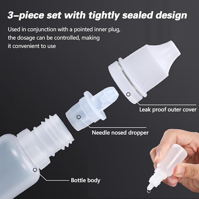 10PCS White Plastic Empty Squeezable Dropper Bottles Portable Eye Liquid Small - Image 3