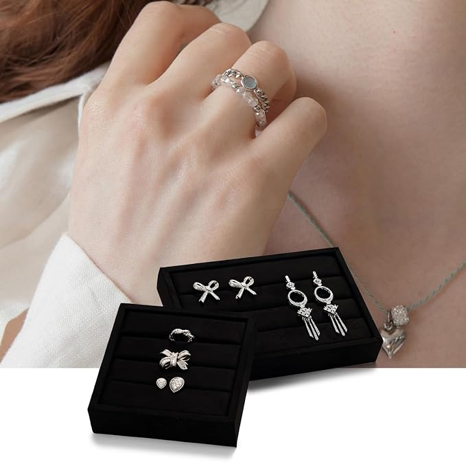 Black Velvet 3-Slots Jewelry Ring Display Tray Showcase Small Jewelry Display - Image 5