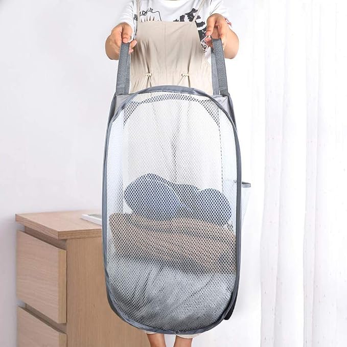 Larpur 2 Pcs Popup Mesh Laundry Baskets, Collapsible and Portable Clothes - Image 3