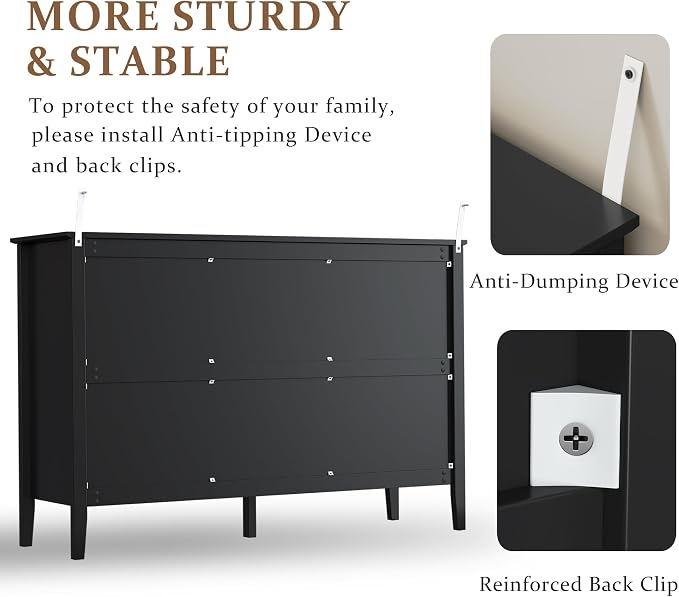 RoyalCraft Black 6 Drawer Dresser, Fluted Modern Wood Dresser, Double Chest of - Image 6