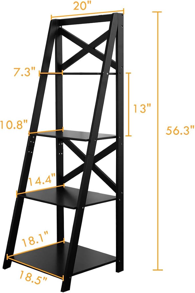Tangkula 4-Tier Ladder Shelf Bookcase, Leaning Free Standing Wooden Frame Decor - Image 3