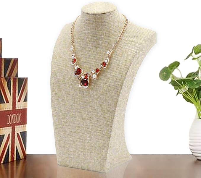 Beige Linen Necklace Display Bust - Image 8