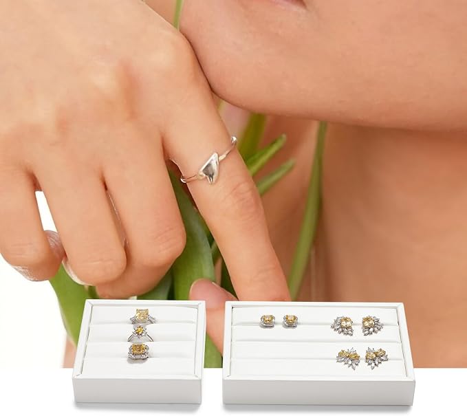 Oirlv 3 Slots PU Leather Small Ring Organizer Earrings Trays Showcase Display - Image 2