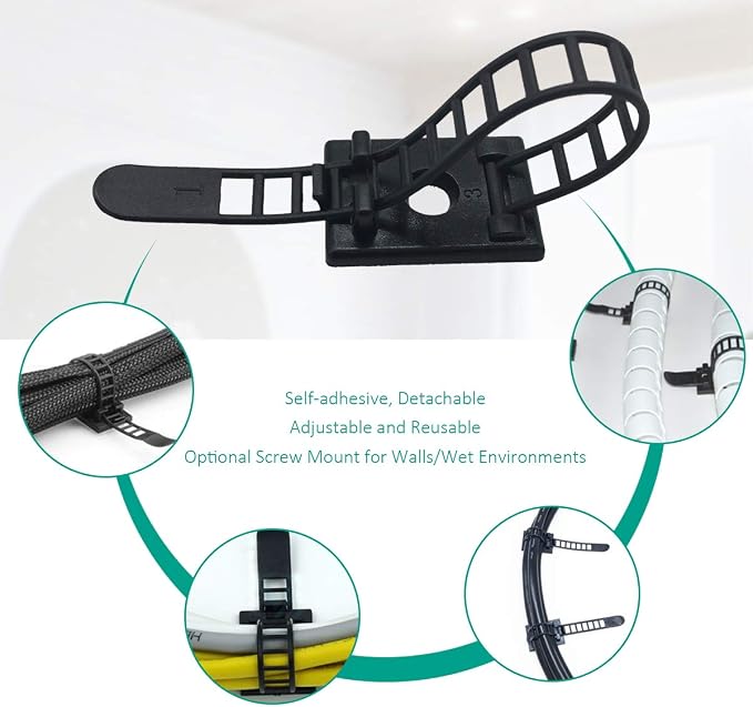 1000 Pieces Cable Management Desk Cord Organizer Cable Ties Wire Fasteners Clips - Image 3