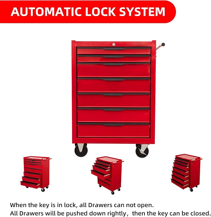 7-Drawer Rolling Tool Chest Cabinet, Large Capacity Metal Tool Box - Image 4