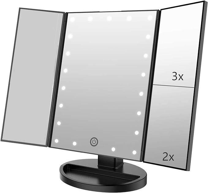 Tri-fold Lighted Vanity Makeup Mirror by Flymiro