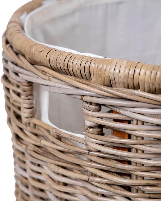 The Basket Lady Round Wicker Hamper | Wicker Laundry Hamper Nested Set of 2 - Image 4
