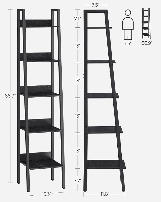 VASAGLE Bookshelf, 5-Tier Narrow Book Shelf, 11.8 x 13.3 x 66.9 Inches - Image 3