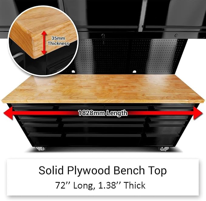 72'' Rolling Tool Chest with 15 Drawers + 3 Upper Cabinets, Large Tool Box - Image 3