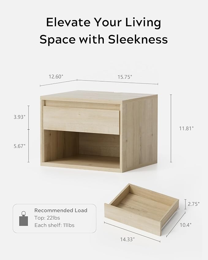 Floating Nightstand, Wall Mounted Bedside Table - Image 2