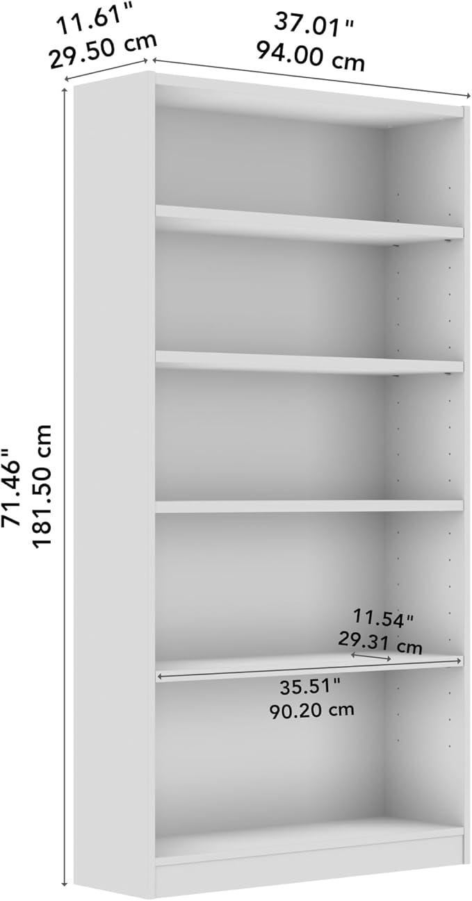 Bush Furniture Universal Tall 5 Shelf Bookcase in Natural Elm, Vertical Storage - Image 3