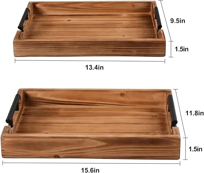 Coffee Table Tray Decorative Nested Vintage Wood Serving Tray Set - Image 3