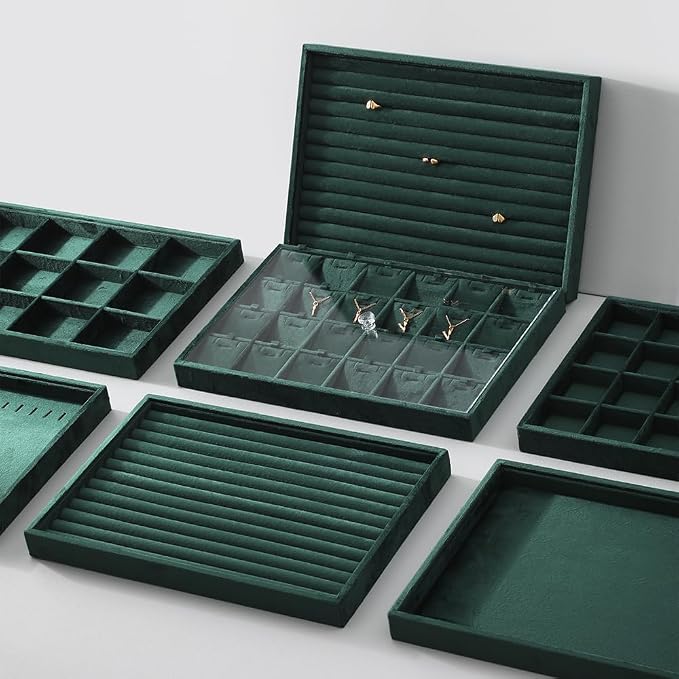 Velvet Stackable Jewelry Display Tray, 24 Grid Earring Ring Storage Tray - Image 5