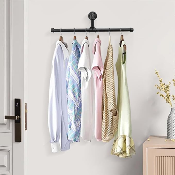 Industrial Pipe Clothes Rack Floating DIY Wall Mounted, Heavy Duty Rustic - Image 9