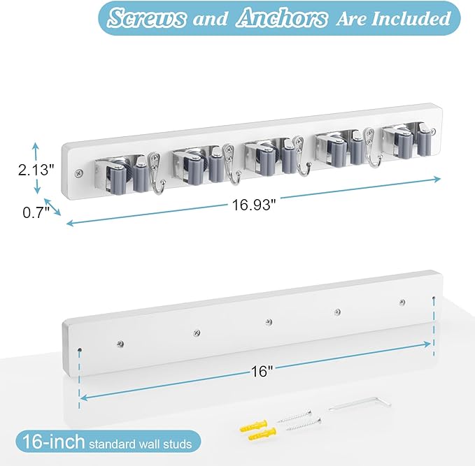White Broom Holder Wall Mount - Image 6