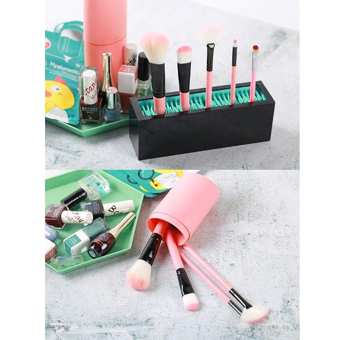 Makeup Brushes Holder Organizer, Silicone Vanity Air Drying Rack Display Storage - Image 4