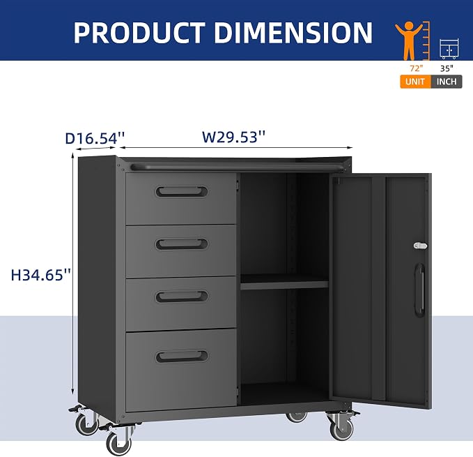 Tool Storage Cabinet, Rolling Tool Cabinet - Image 3