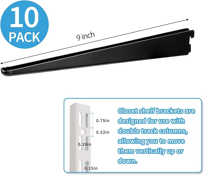 10 Pack 9‑Inch Adjustable Wire Shelf Brackets – Heavy‑Duty Double‑Track Closet - Image 2