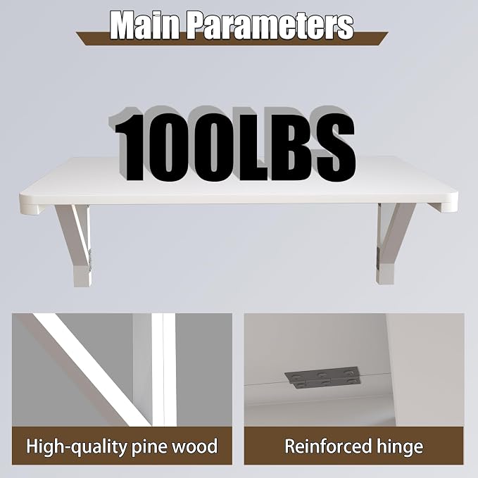 MM MELISEN Wall Mounted Folding Table, 23.6"L x 15.7"W, Space-Saving Design - Image 4