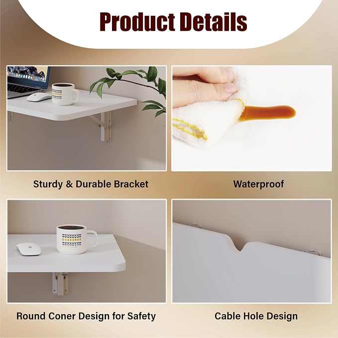 Pmnianhua Wall Mounted Folding Table, Foldable Drop Leaf Table, Wall Mount Fold - Image 6