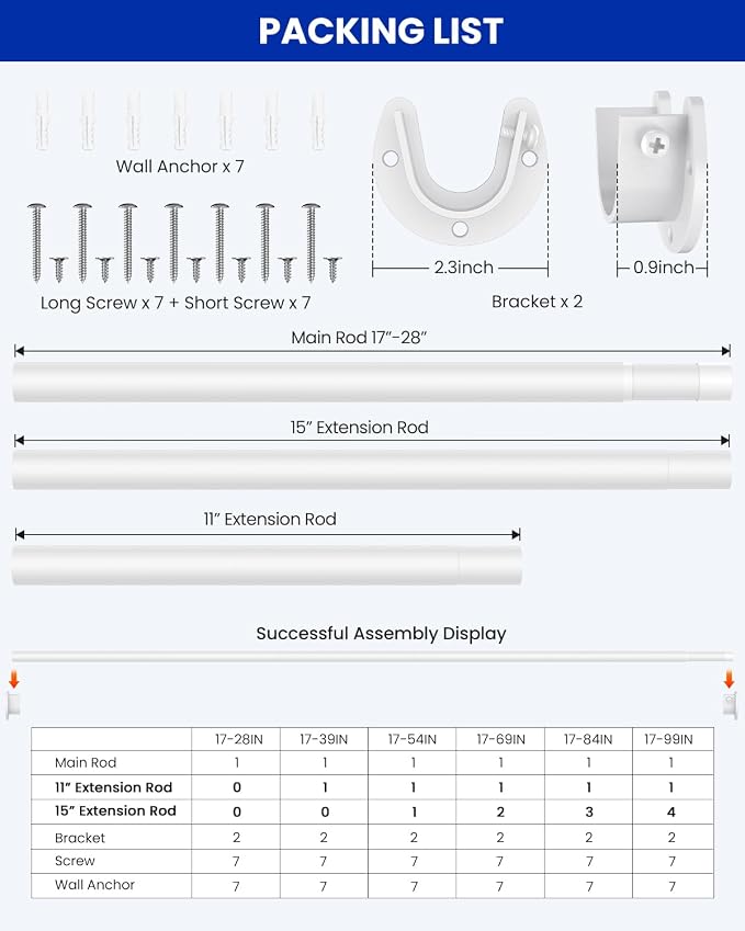 Closet Rods for Hanging Clothes, 17 to 39 Inches Stepless Adjustable Metal - Image 5