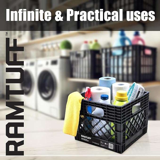 Ramtuff 4 Pack Storage Milk Crate, Durable Plastic Home Organizers, Stackable - Image 8
