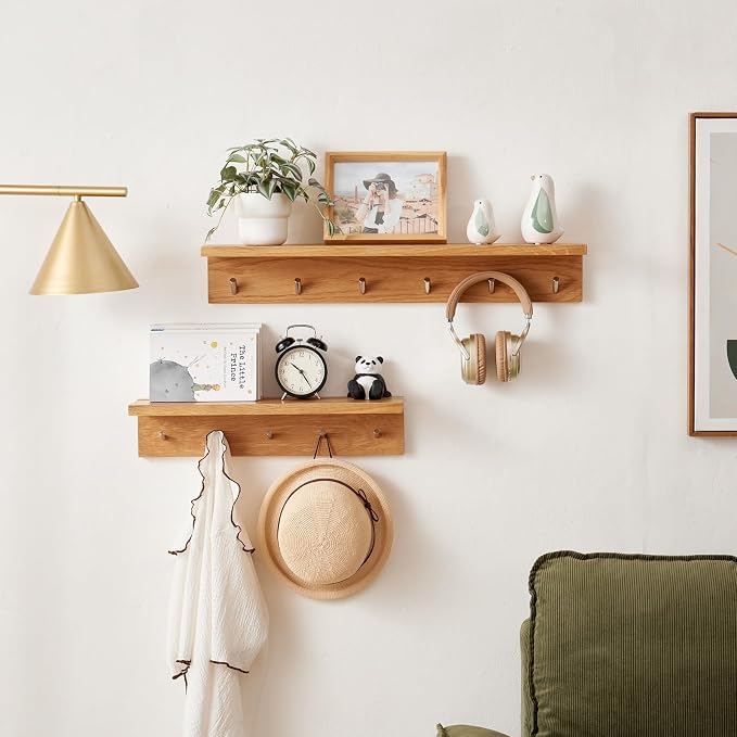 Oak Wood Coat Rack Wall Mount - Image 5