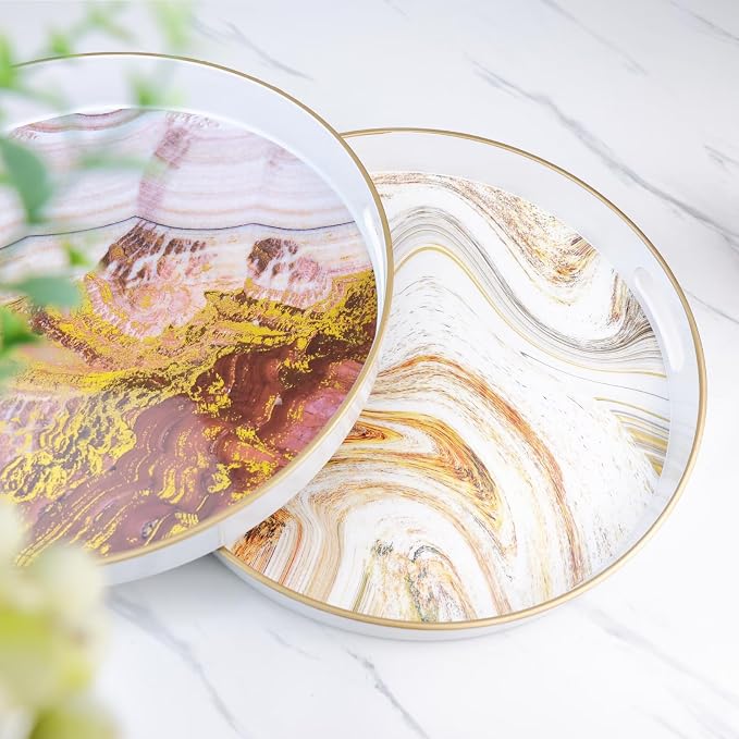 Round Green Marbling Decorative Tray - Image 7