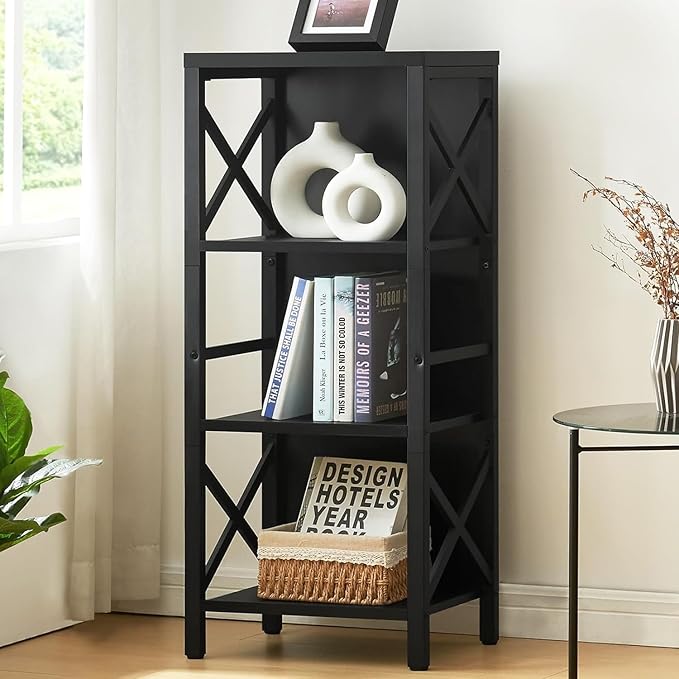 Small Bookshelf, 4 Tier Industrial Bookcase by MNEETRUNG