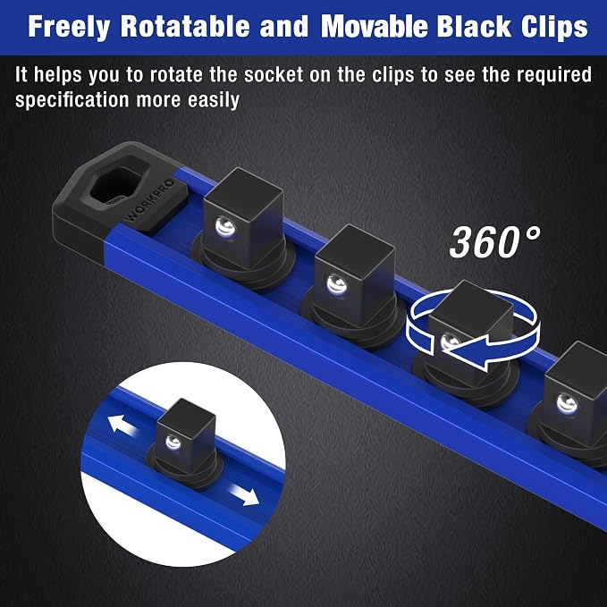 WORKPRO Magnetic Socket Organizer Set, 3-Piece Aluminum Alloy Socket Rail - Image 5